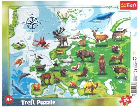 Levně TREFL Puzzle Mapa Evropy se zvířátky 25 dílků