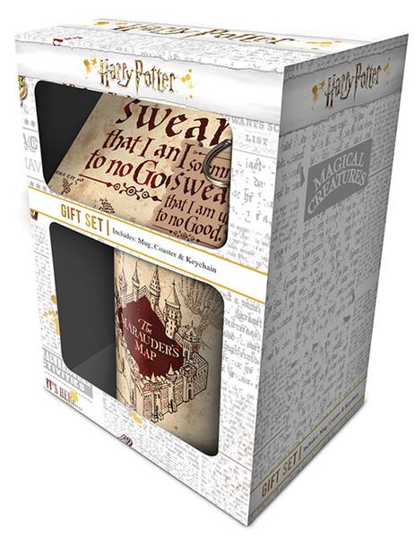 Levně CurePink Dárkový set Harry Potter: Pobertův plánek Marauders Map hrnek přívěsek tácek hrnku GP85145 315 ml