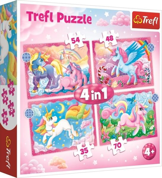 Levně TREFL Puzzle Jednorožci a kouzla 4v1 (35,48,54,70 dílků)