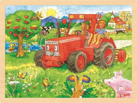 GOKI Dřevěné puzzle Traktor 96 dílků - 57655