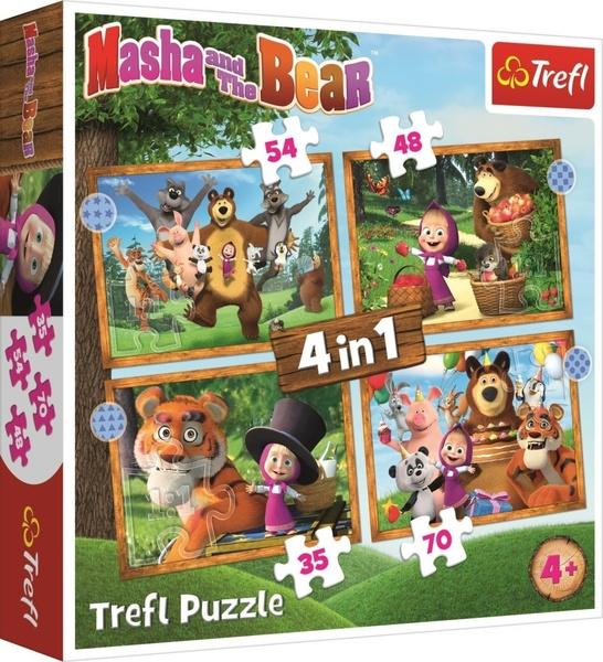 TREFL Puzzle Máša a medvěd: V lese 4v1 (35,48,54,70 dílků) - 34388
