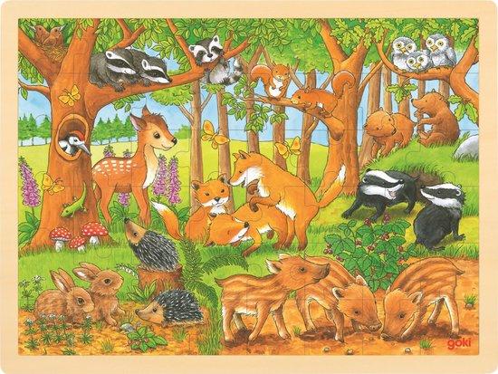 GOKI Dřevěné puzzle Zvířecí mláďátka v lese 48 dílků - 57734