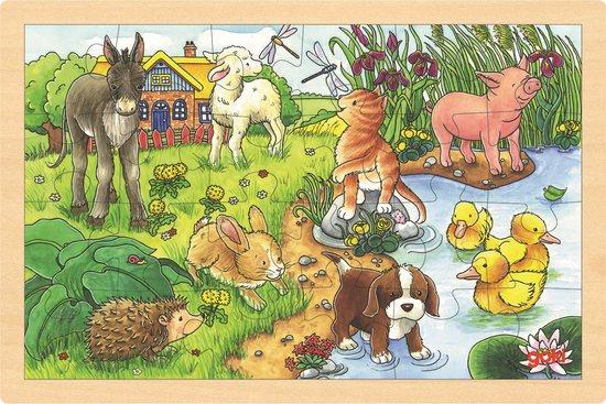 GOKI Dřevěné puzzle Mláďata na statku 24 dílků - 57890
