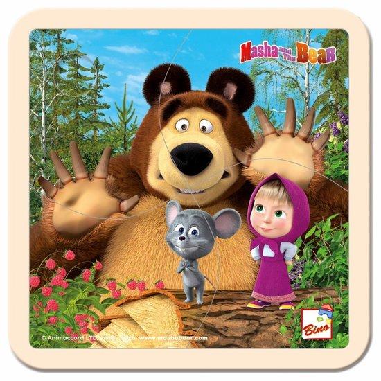 BINO Dřevěné puzzle Máša a medvěd s myškou, 4 dílky - 16119