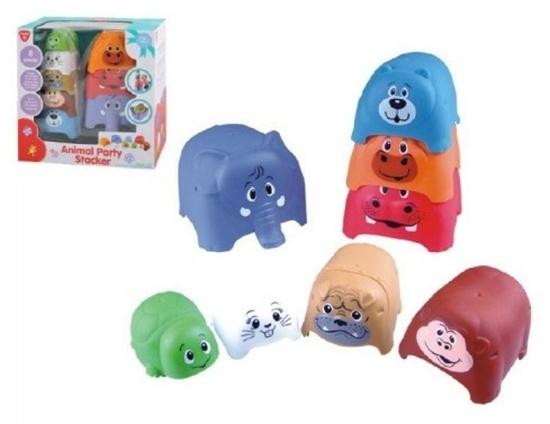 Teddies Pyramida/věž kubus zvířátka 8ks plast v krabici