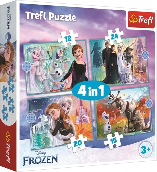 Levně TREFL Puzzle Ledové království: Úžasný svět 4v1 (12,15,20,24 dílků)