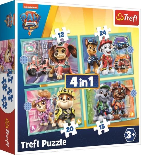 TREFL Puzzle Tlapková patrola ve filmu 4v1 (12,15,20,24 dílků) - 34394