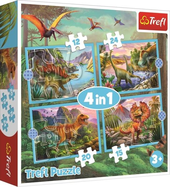TREFL Puzzle Jedineční dinosauři 4v1 (12,15,20,24 dílků) - 34609