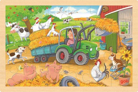 GOKI Dřevěné puzzle Malý traktor 24 dílků - 57420