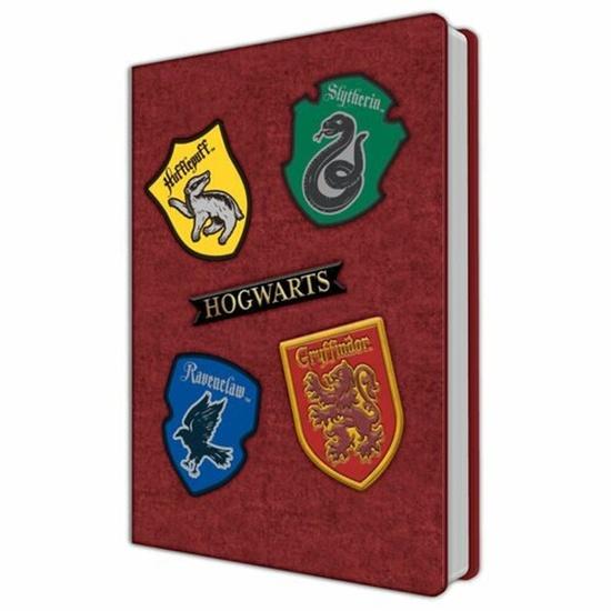 Levně CurePink Poznámkový A5 blok Harry Potter Bradavické koleje 14,8 x 21 cm SLHP426