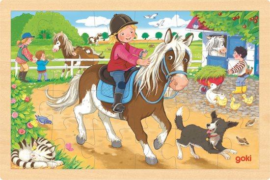 GOKI Dřevěné puzzle Farma s poníky 24 dílků - 57412