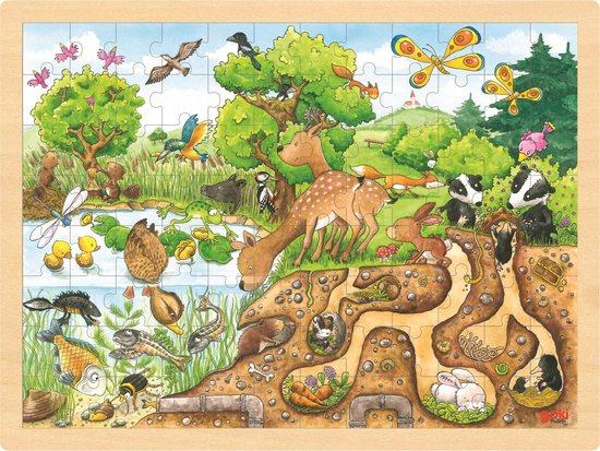 GOKI Dřevěné puzzle Zkoumání přírody 96 dílků - 57582