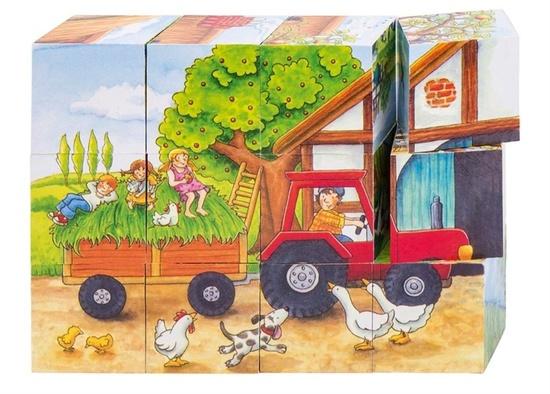 GOKI Dřevěné kostky Roční období na statku, 12 kostek - 57839
