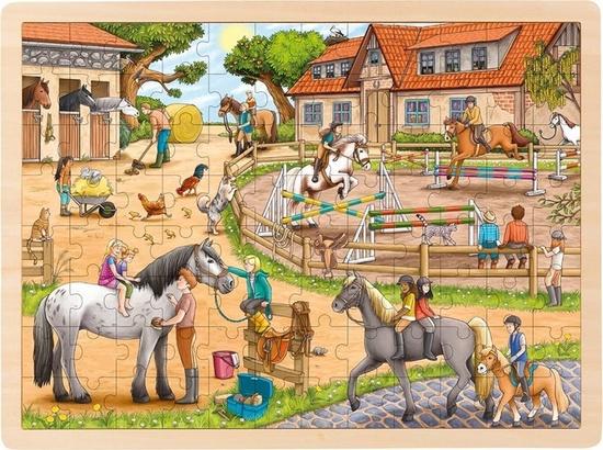 GOKI Dřevěné puzzle Jezdecká stáj 96 dílků - 57367