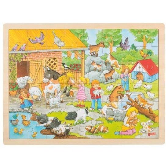 GOKI Dřevěné puzzle Dětská Zoo 48 dílků - 57685