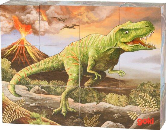 GOKI Dřevěné kostky Dinosauři, 12 kostek - 57388