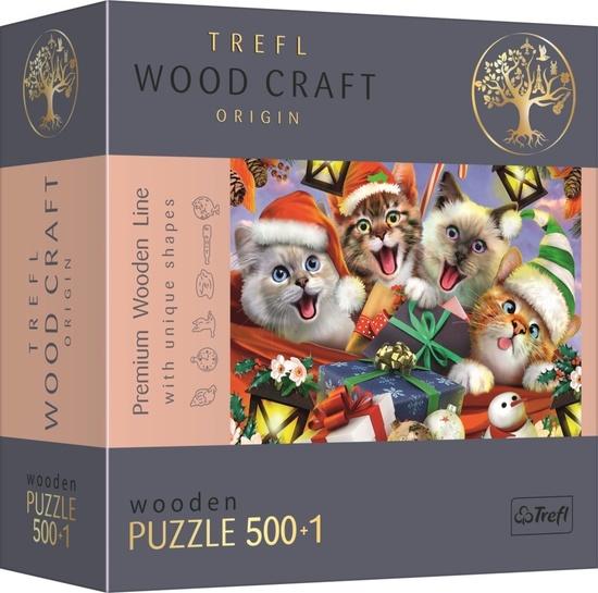 Levně TREFL Wood Craft Origin puzzle Vánoční kočky 501 dílků