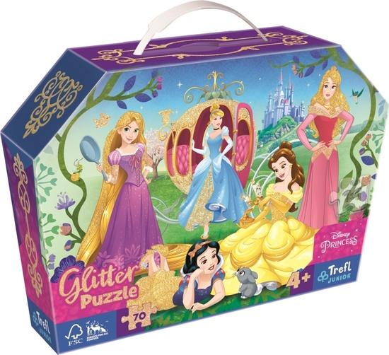TREFL Třpytivé Glitter puzzle v kufříku Disney: Šťastné princezny 70 dílků - 53017