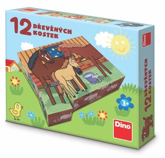 Levně DINO Obrázkové kostky Domácí zvířátka, 12 kostek