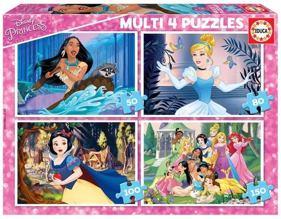 EDUCA Puzzle Disney princezny 4v1 (50,80,100,150 dílků) - 17637