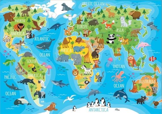 EDUCA Puzzle Mapa se zvířaty světa 150 dílků - 18115