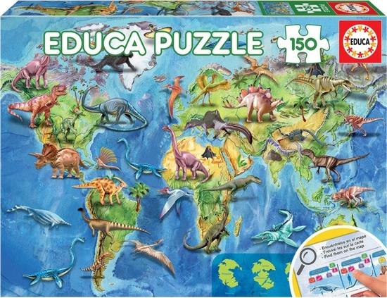 EDUCA Puzzle Mapa světa s dinosaury 150 dílků - 18997