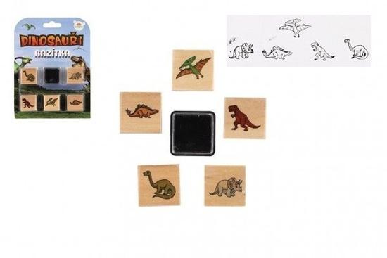 Levně Teddies Razítka dřevěná 5 1 s poduškou dinosauři 3x3cm na kartě