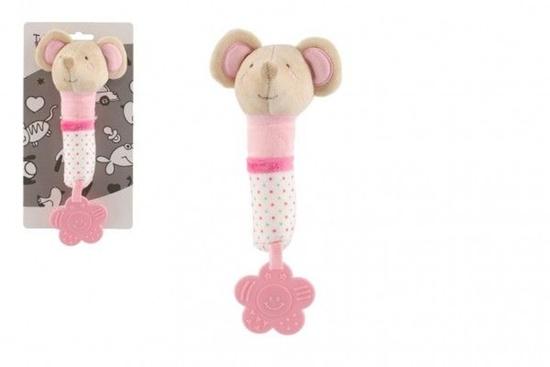 Levně Teddies Pískátko/kousátko myš plyš 23cm růžové na kartě v sáčku