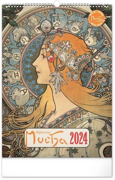 Nástěnný kalendář Alfons Mucha 2024, 33 x 46