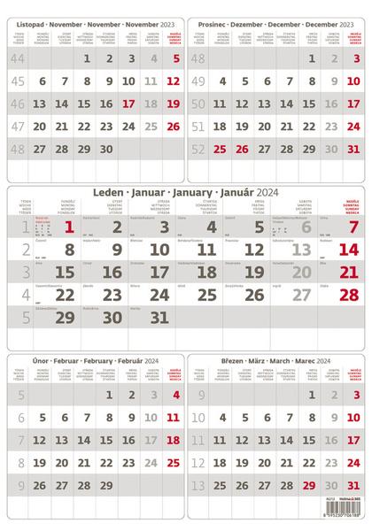 Pětiměsíční šedý - nástěnný kalendář 2024