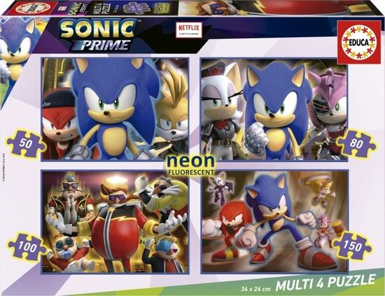 EDUCA Svítící puzzle Sonic Prime 4v1 (50,80,100,150 dílků) - 19631