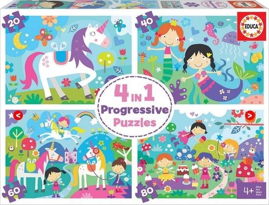 EDUCA Puzzle Kouzelní přátelé 4v1 (20,40,60,80 dílků) - 18905