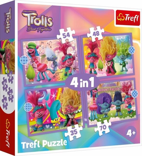 TREFL Puzzle Trollové: Barevné dobrodružství 4v1 (35,48,54,70 dílků) - 34622
