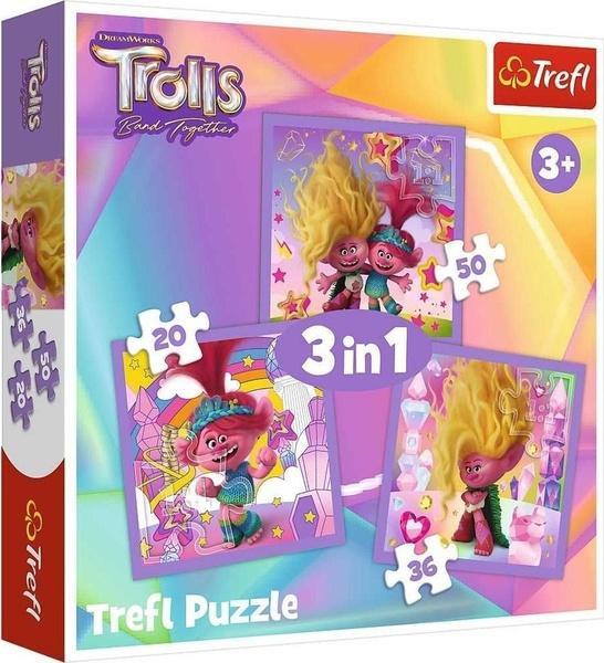 Levně TREFL Puzzle Trollové 3: Seznamte se s Trollíky 3v1 (20,36,50 dílků)