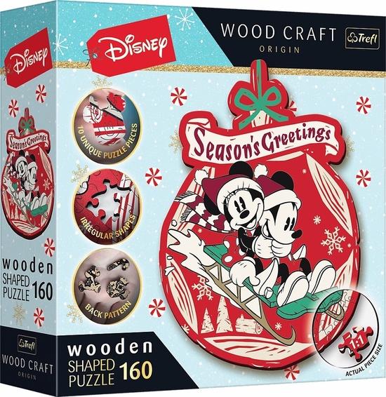 Levně TREFL Wood Craft Origin puzzle Vánoční dobrodrušství Mickeyho a Minnie 160 dílků