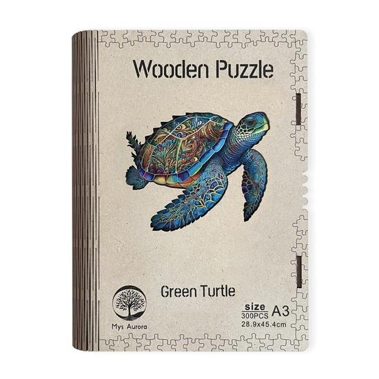 Levně Dřevěné puzzle Zelená želva A3