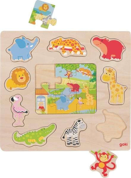Levně Dřevěná vkládačka + Puzzle Zvířátka ze ZOO