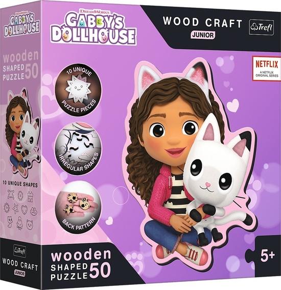 TREFL Wood Craft Junior puzzle Gábinin kouzelný domek: Gábi a její kotě 50 dílků - 20202