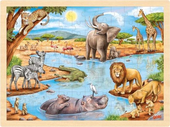 GOKI Dřevěné puzzle Africká savana 96 dílků - 57347