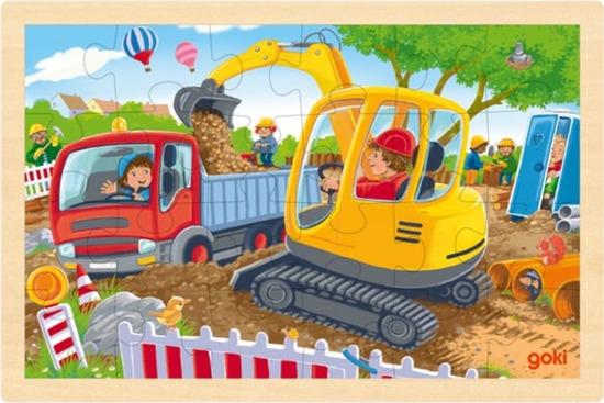 GOKI Dřevěné puzzle Bagr 24 dílků - 57338
