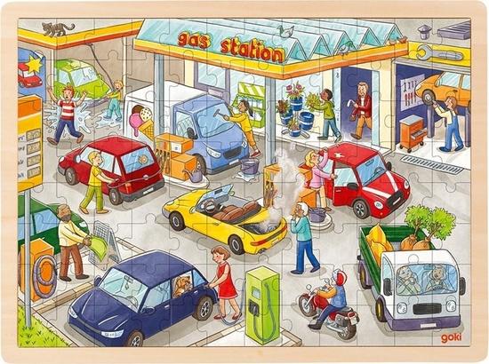 GOKI Dřevěné puzzle Čerpací stanice 96 dílků - 57337