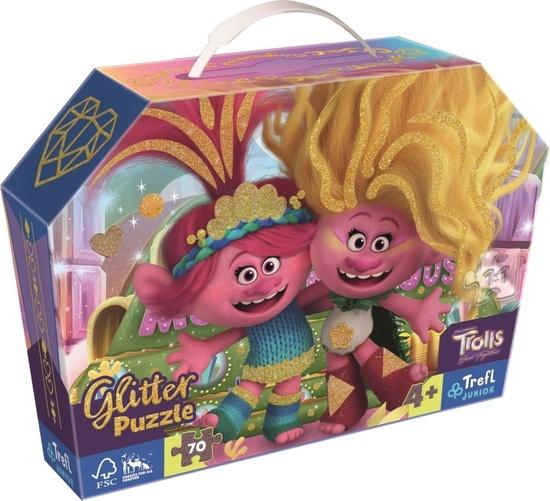 Levně TREFL Třpytivé Glitter puzzle v kufříku Trollové 3, 70 dílků