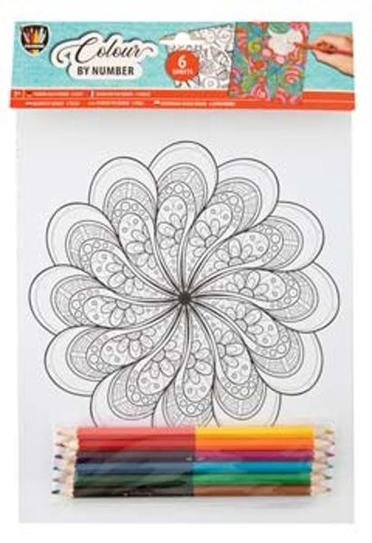 Levně Malování podle čísel A4, pastelky Mandala