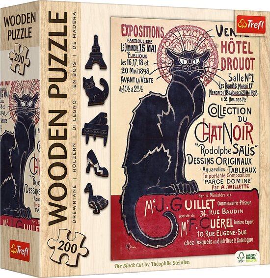 TREFL Dřevěné puzzle Art: Steinlen - Černá kočka, Le Chat Noir 200 dílků - 20254