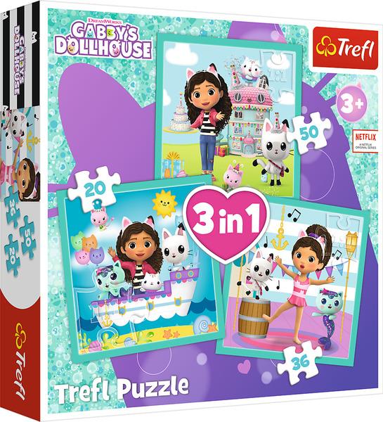 Levně TREFL Puzzle Gábinin kouzelný domek: Gábinčiny činnosti 3v1 (20,36,50 dílků)