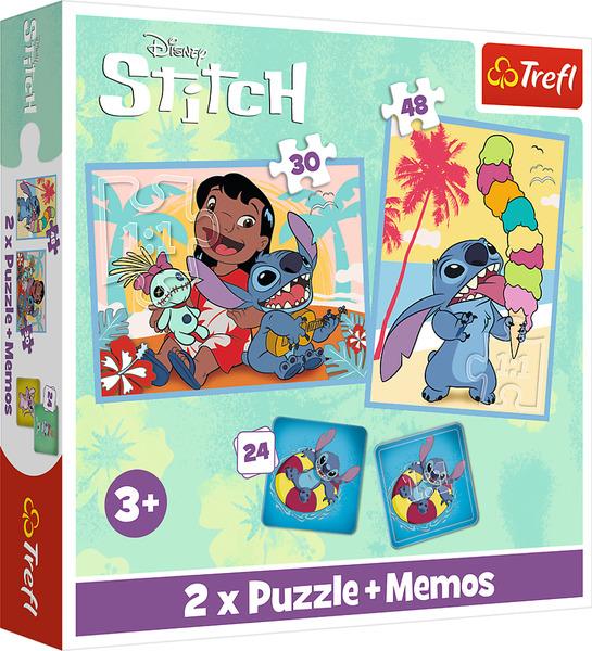 Levně TREFL Sada 3v1 Lilo&Stitch: Šťastný den (2x puzzle + pexeso)