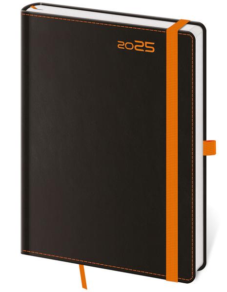 Denní diář 2025 A5 Black Orange s poutkem