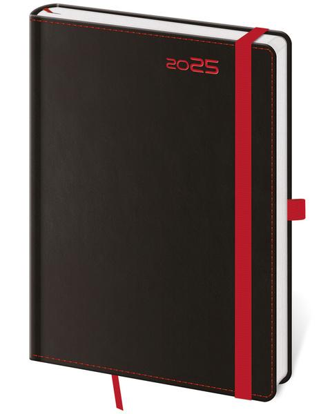 Denní diář 2025 A5 Black Red s poutkem