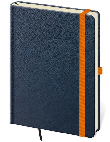 Denní diář 2025 A5 New Praga modrý s gumičkou