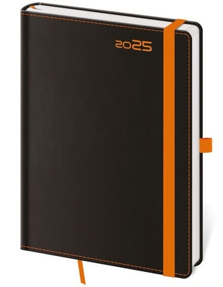 Týdenní diář 2025 A5 Black Orange s poutkem
